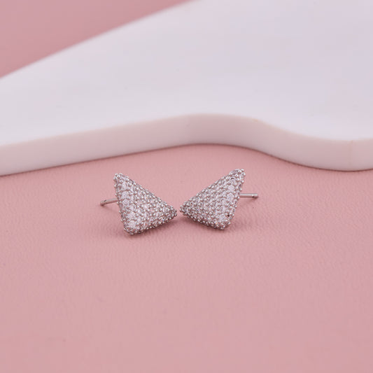 Silver Triangle Crystal Stud Earrings