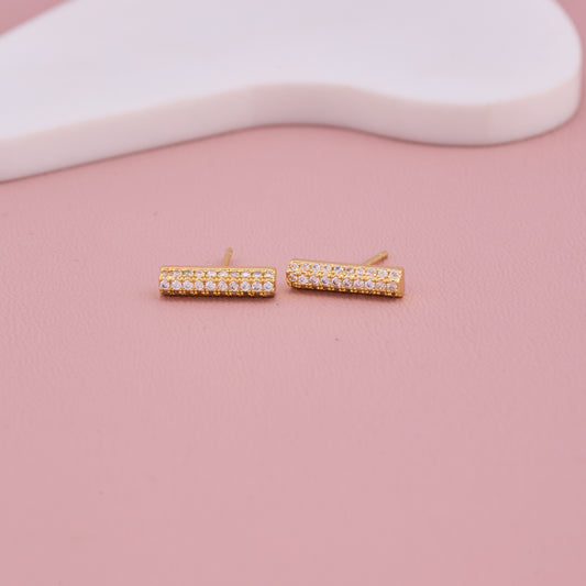 Gold Bar Crystal Stud Earrings
