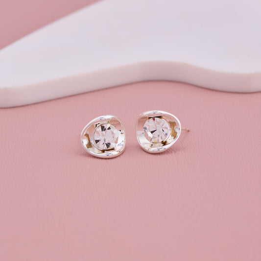 Silver Crystal Swirl Stud Earrings