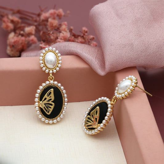 Elegant Earrings with Gold, Gemstone, and Pearl Accents