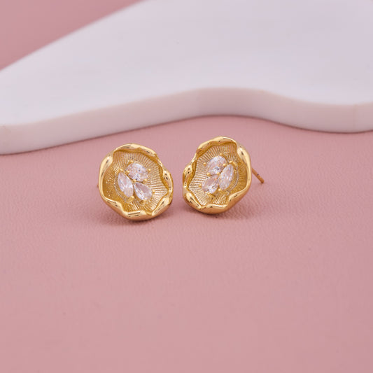 Gold Floral Crystal Stud Earrings