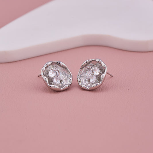 Silver Floral Crystal Stud Earrings
