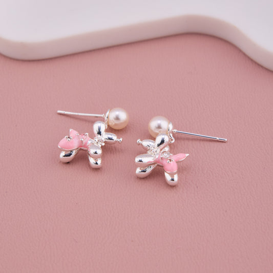 Pearl Balloon Dog Stud Earrings