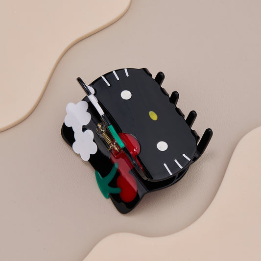 Black Hello Kitty Hair Claw Clip with Cherry Design