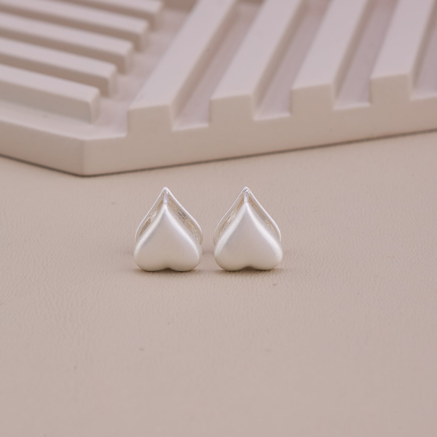 Matte Silver Heart Stud Earrings