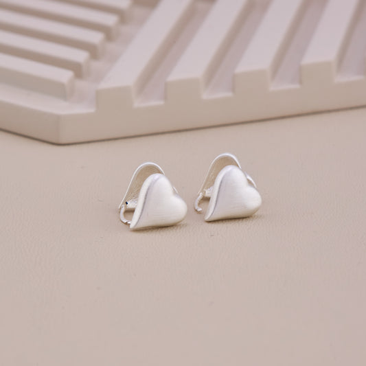 Matte Silver Heart Stud Earrings