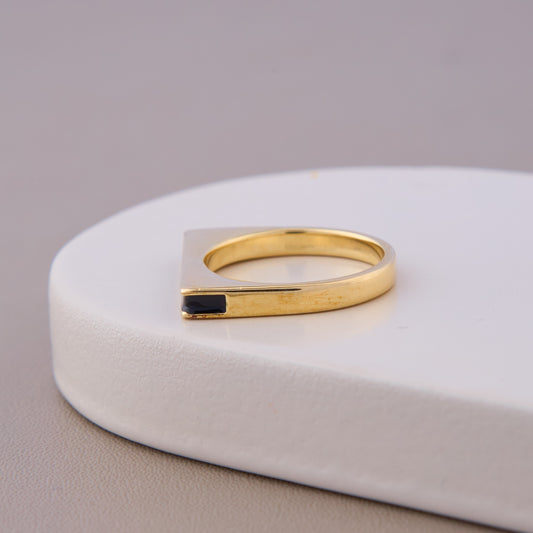 Sleek Black Bar Gold Ring