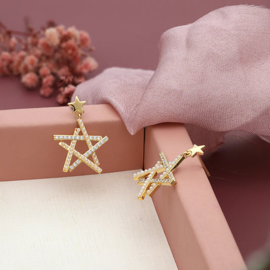 Star Floral Golden Motif Earrings
