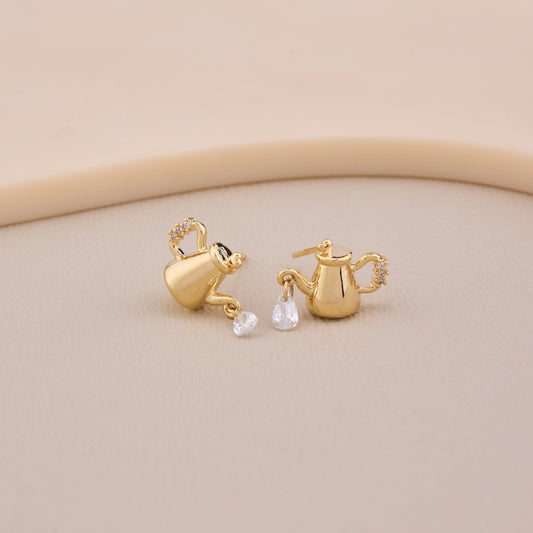 Golden Watering Can Drop Earrings