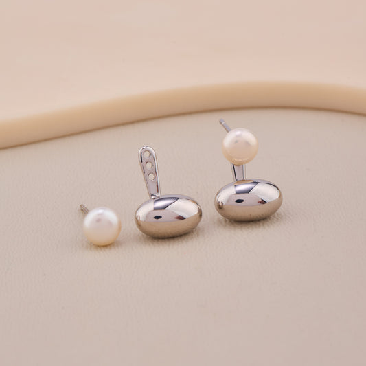 Pearl & Silver Duo Stud Earrings