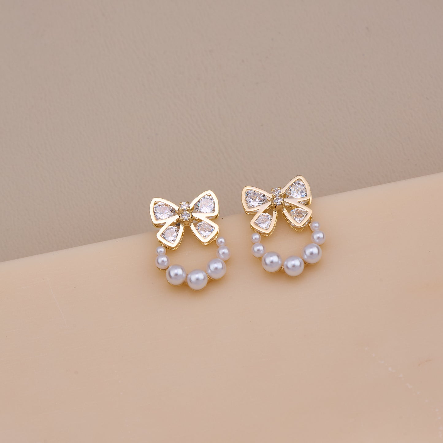 Crystal Bow & Pearl Hoop Studs