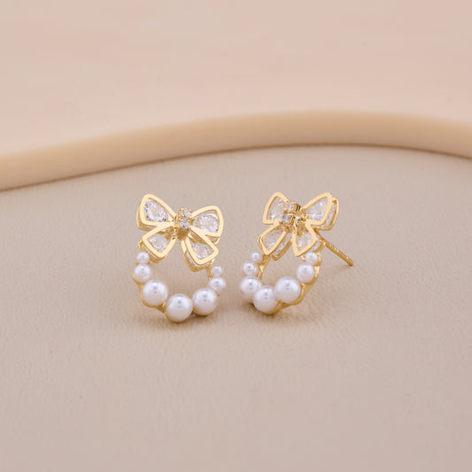 Crystal Bow & Pearl Hoop Studs