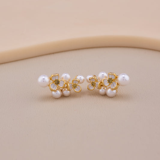 Floral Pearl Cluster Stud Earrings