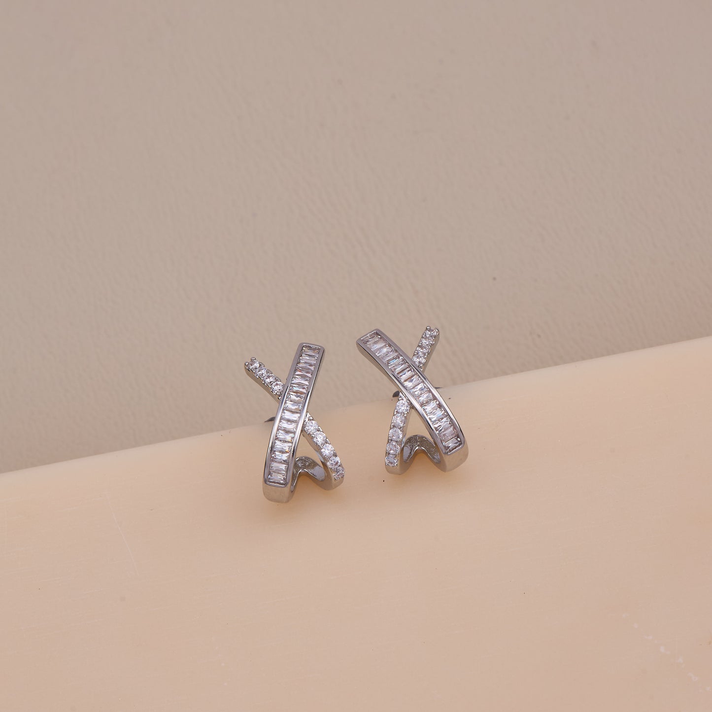 Criss-Cross Diamond Silver Earrings