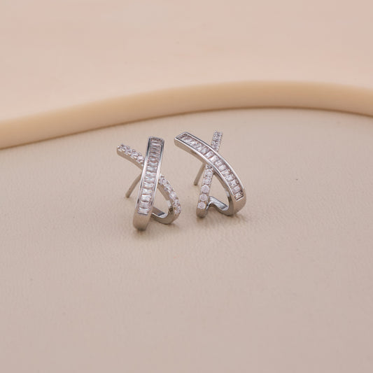 Criss-Cross Diamond Silver Earrings