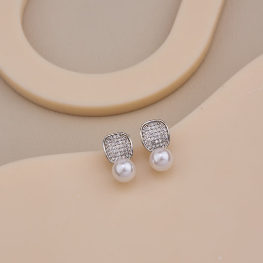Crystal Bloom Pearl Studs