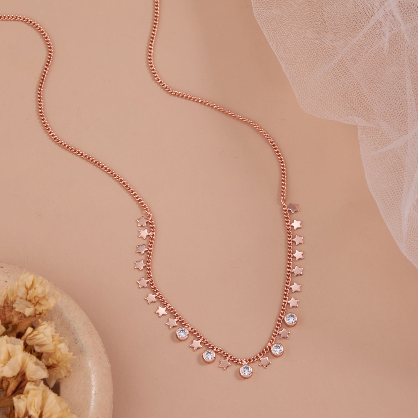 Rose Gold Star & Crystal Charm Necklace by GC Premium Jewellery