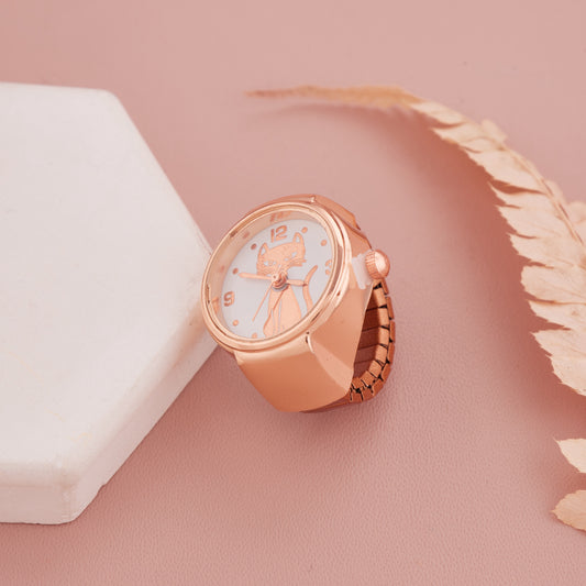 Buy Rose Gold Ring Watch with Cute Cat Dial Design – Chic and Playful Accessory