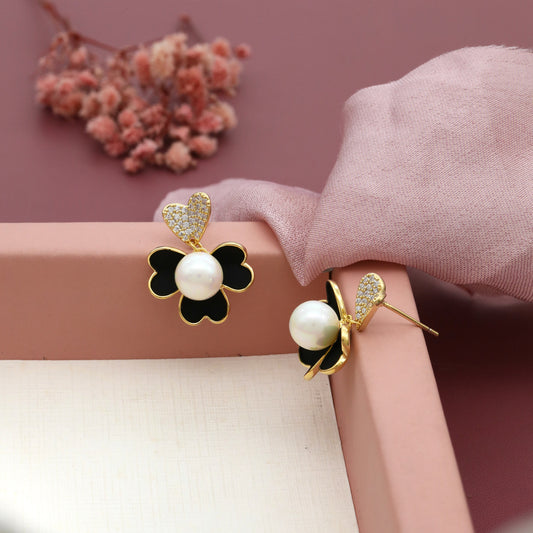 Handmade Pearl and Diamond Earrings with Elegant Floral Accents