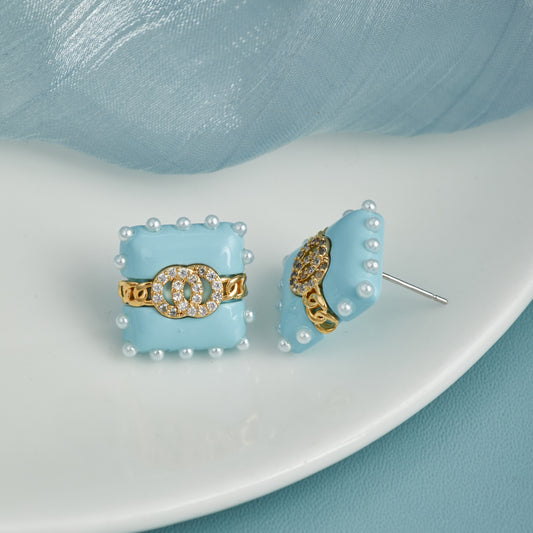 Blue Square Earrings with Elegant Contrast