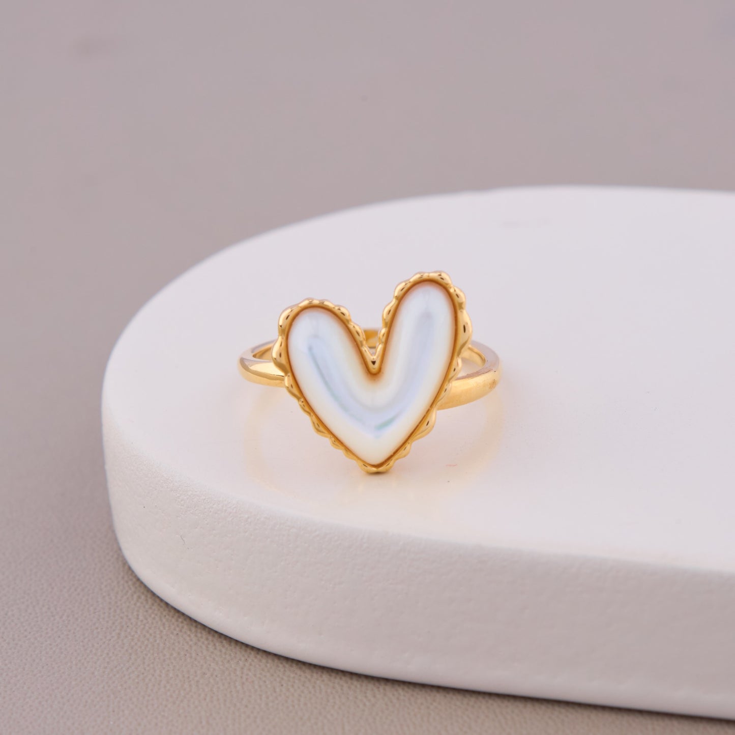 Golden Heart White Stone Ring