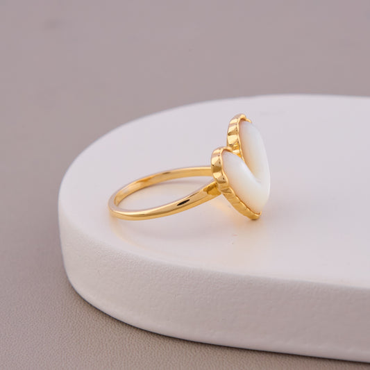 Golden Heart White Stone Ring