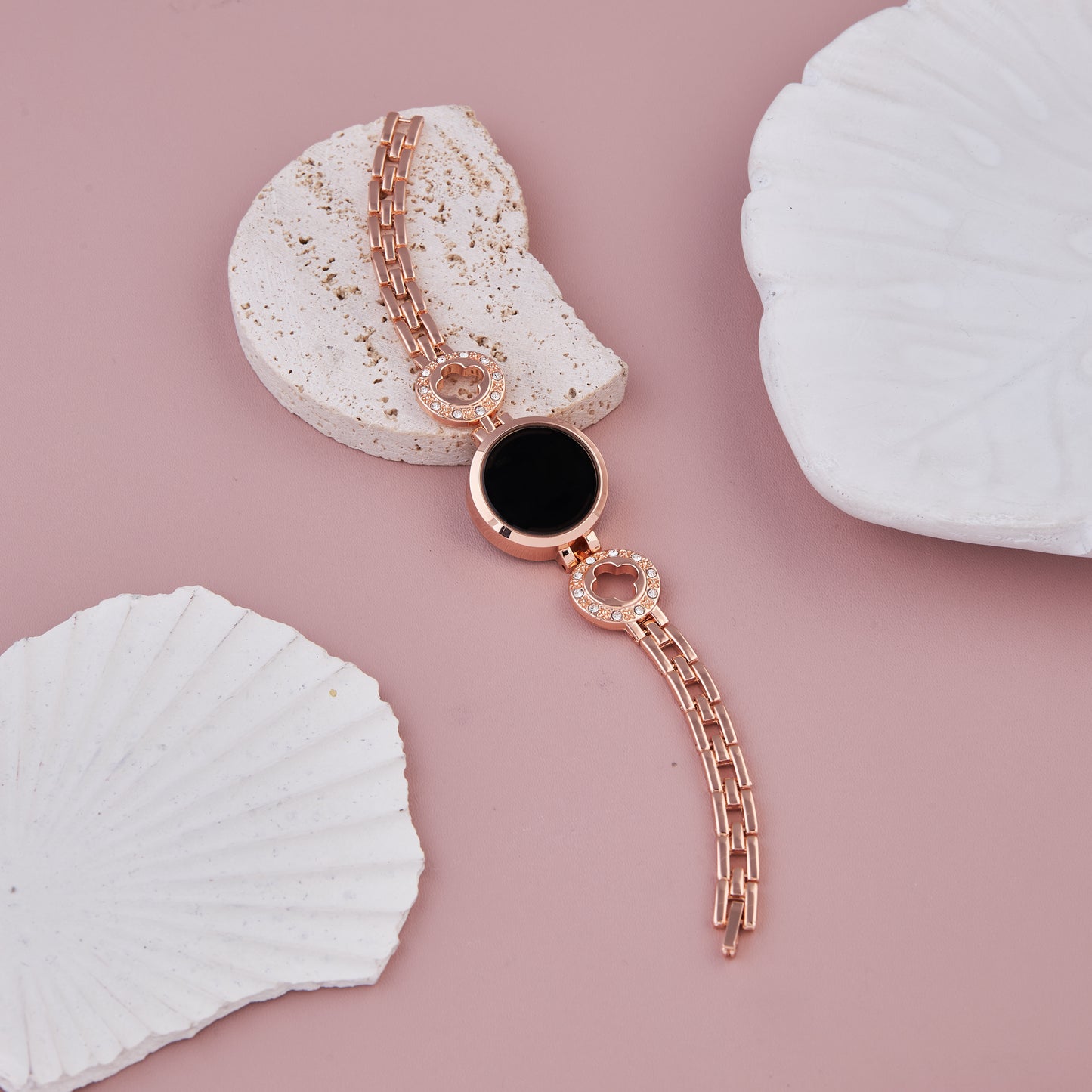 Rose Gold Digital Watch with Clover Charm Accents