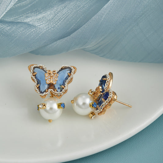 Blue and Gold Butterfly Earrings