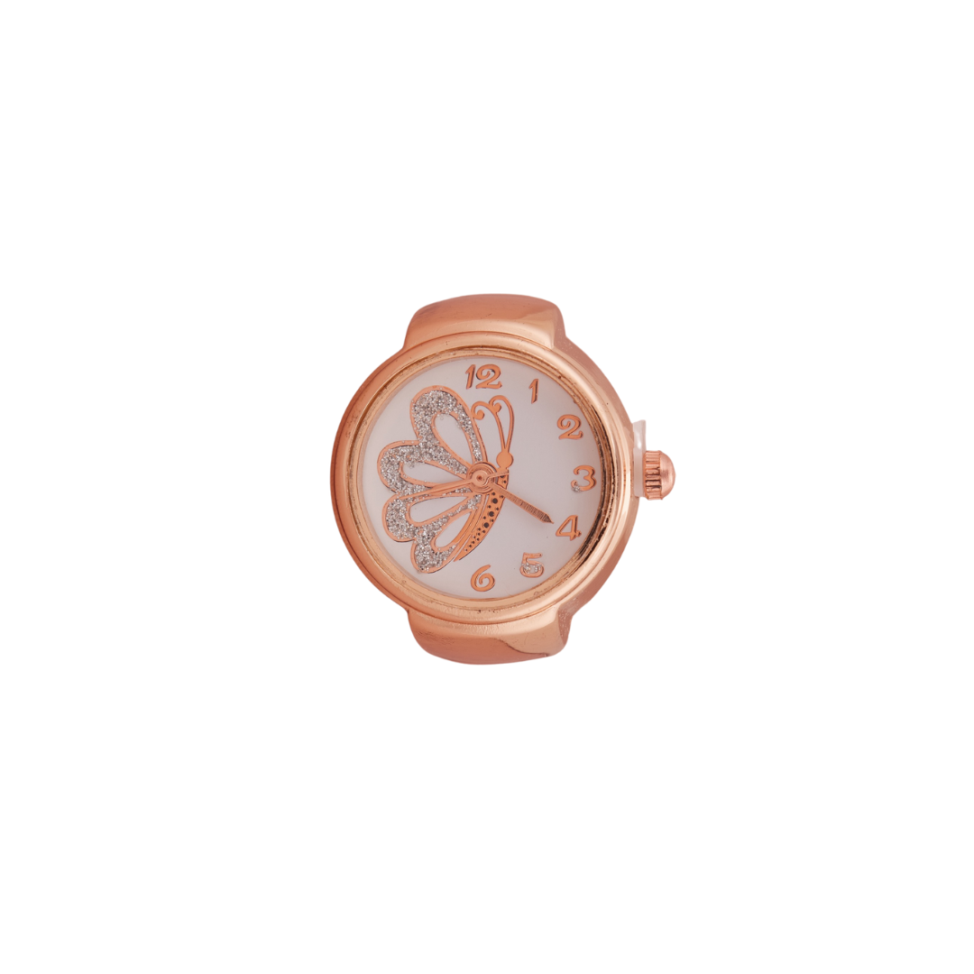 Rose Gold Ring Watch with Grid Dial and Numeric Markers