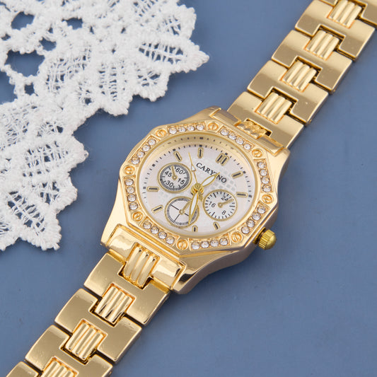 Luxury Gold Women's Analog Watch with Crystal Bezel