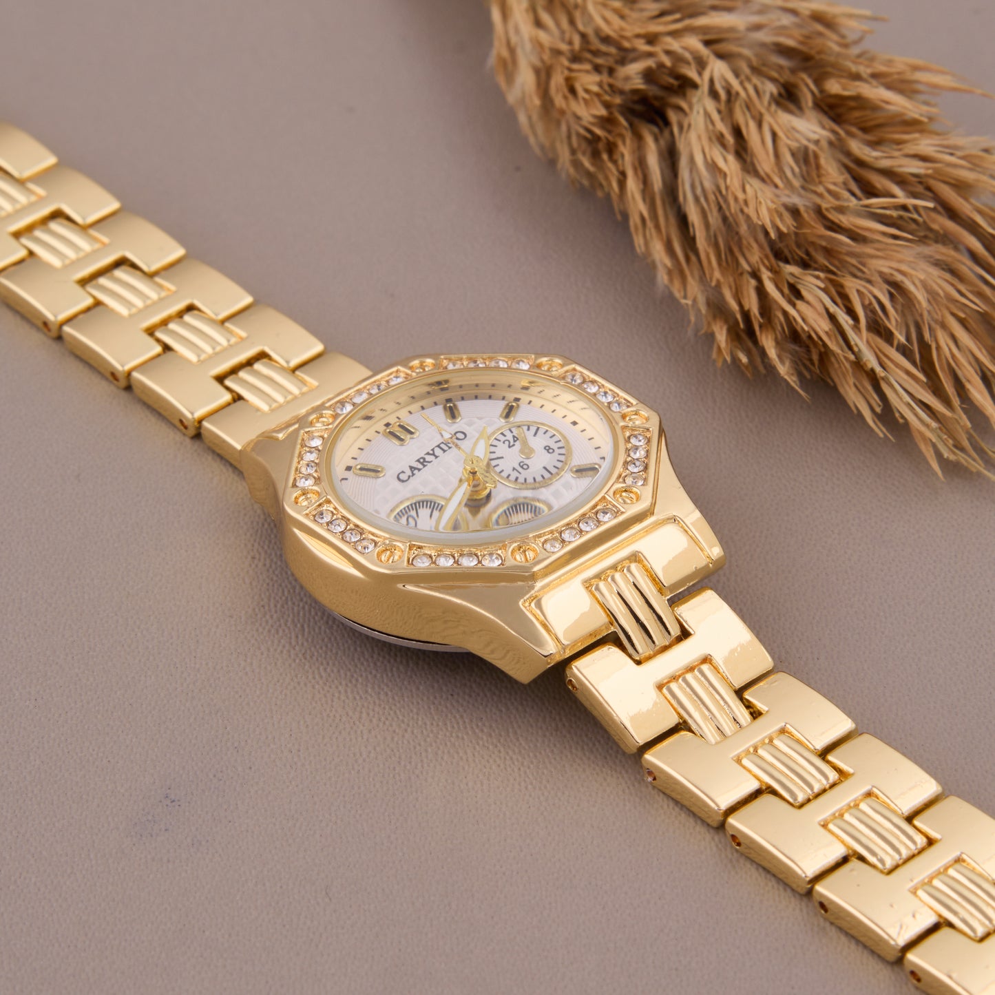 Luxury Gold Women's Analog Watch with Crystal Bezel