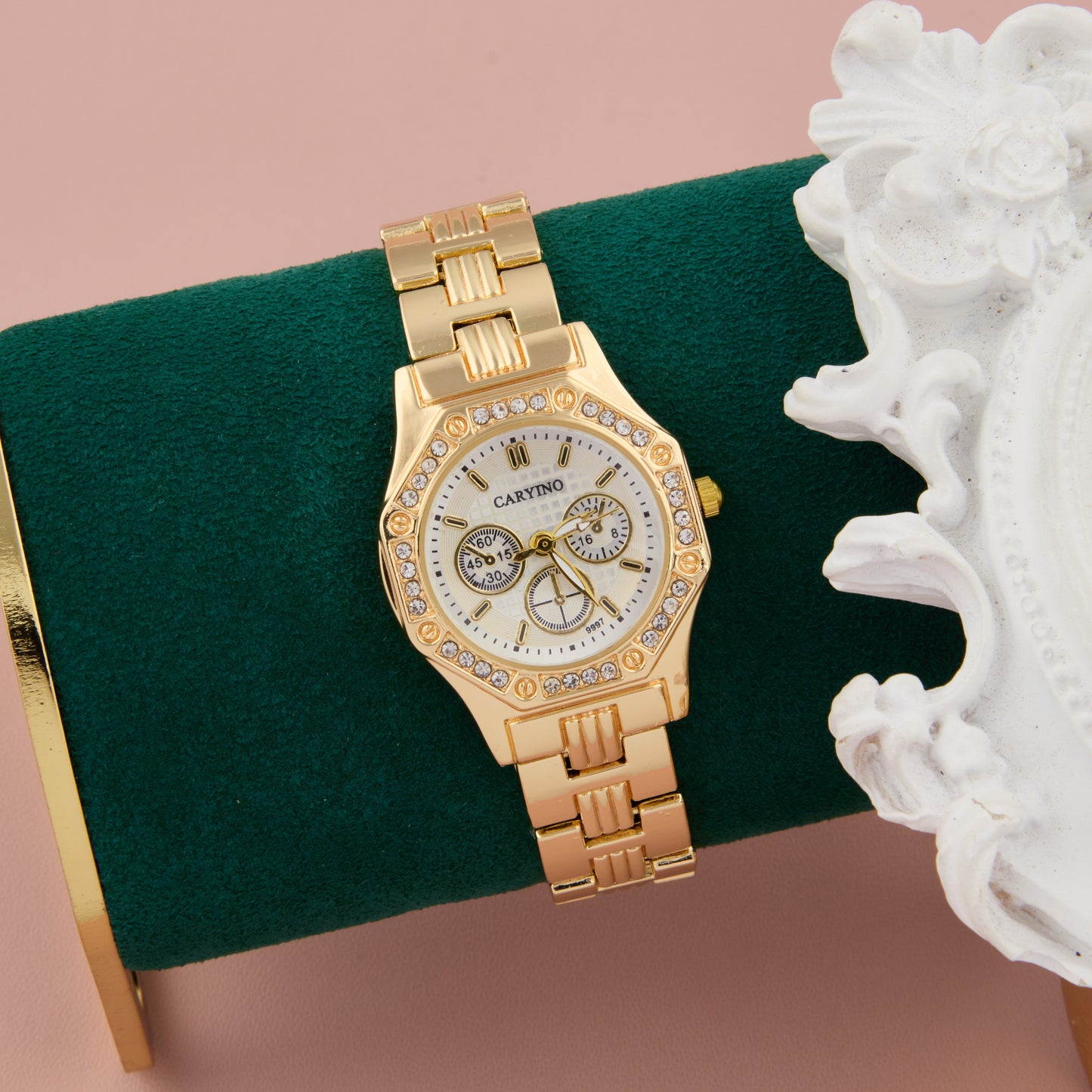 Luxury Gold Women's Analog Watch with Crystal Bezel