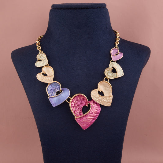 Vibrant Beaded Necklace with Colorful Hearts