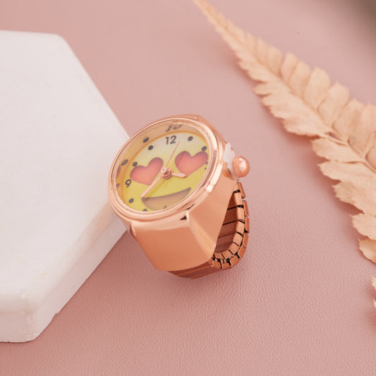 Rose Gold Heart Eyes Emoji Ring Watch for Girls & Women