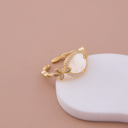 Leaf & Pearl Adjustable Ring