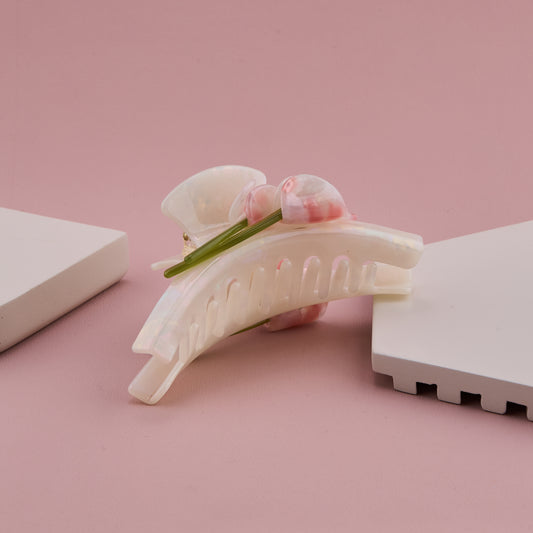 Elegant Lily Design Pearl White Hair Claw Clip