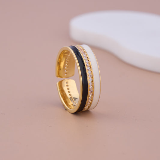 Black & White Enamel CZ Band Ring