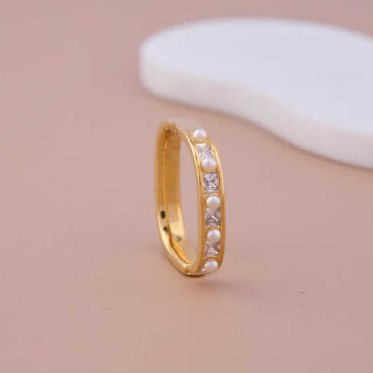 Pearl & CZ Geometric Band Ring