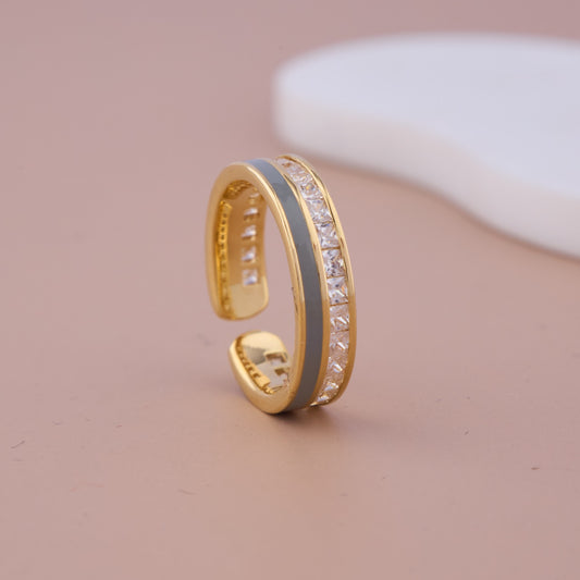 Grey Enamel & CZ Open Band Ring