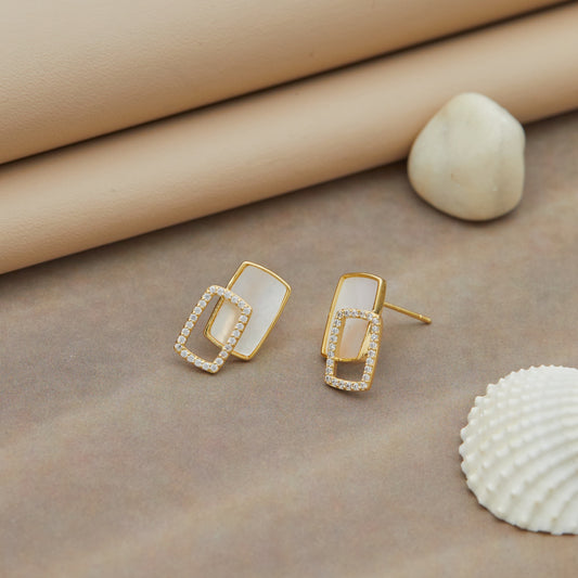 Geometric Dual Rectangle Earrings with Crystal Accents