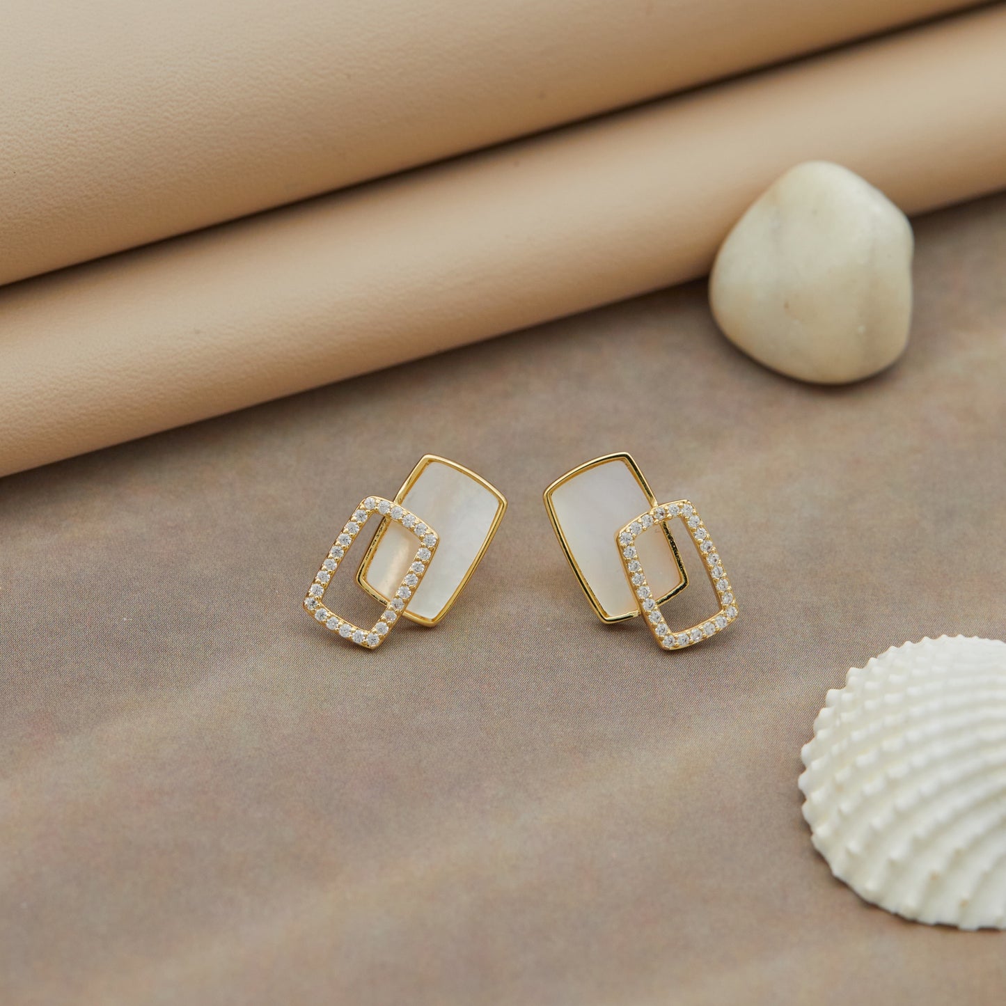 Geometric Dual Rectangle Earrings with Crystal Accents