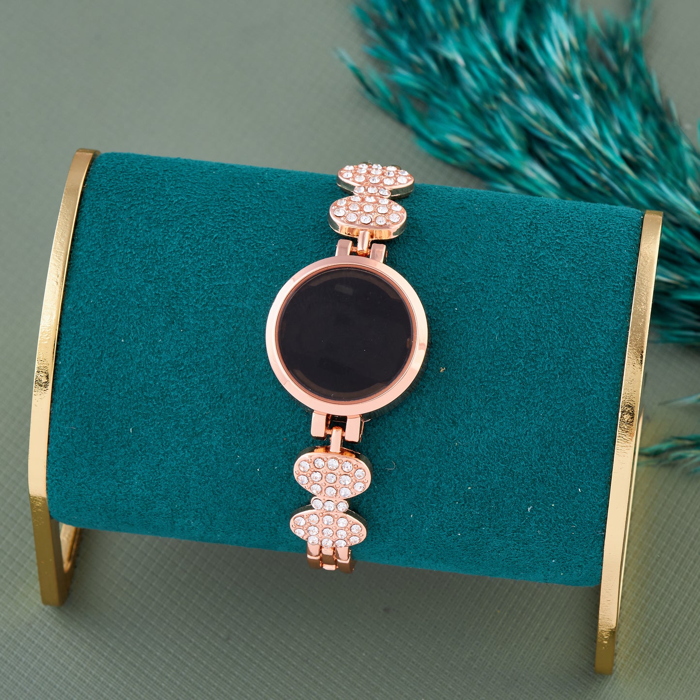 Rose Gold Digital Watch with Crystal Bow Accents