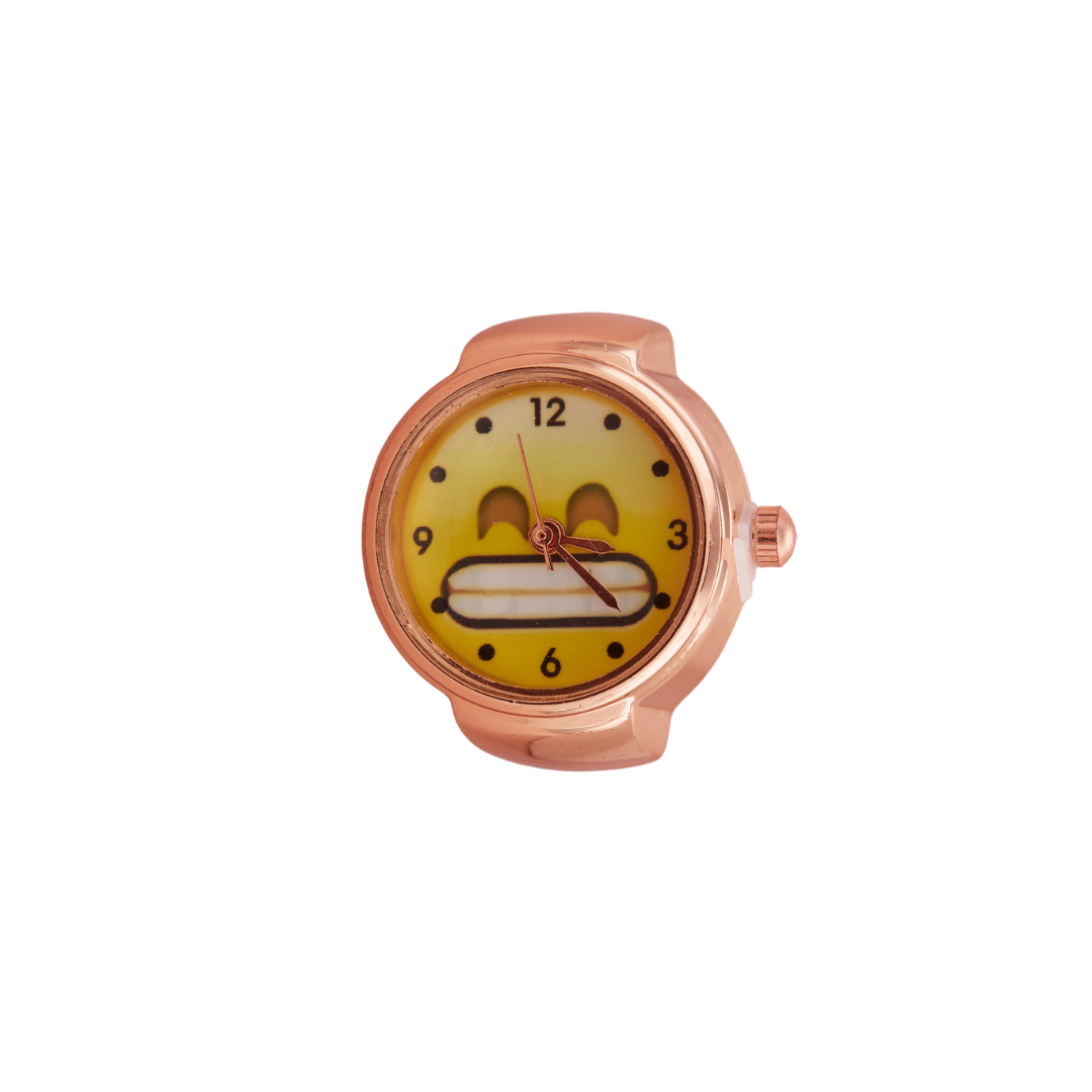 Stylish Yellow Dial Ring Watch with Rose Gold Finish for Women