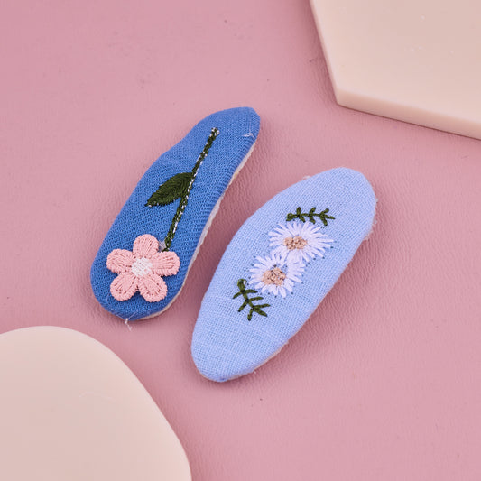 Floral Embroidered Handmade Hair Pin Set