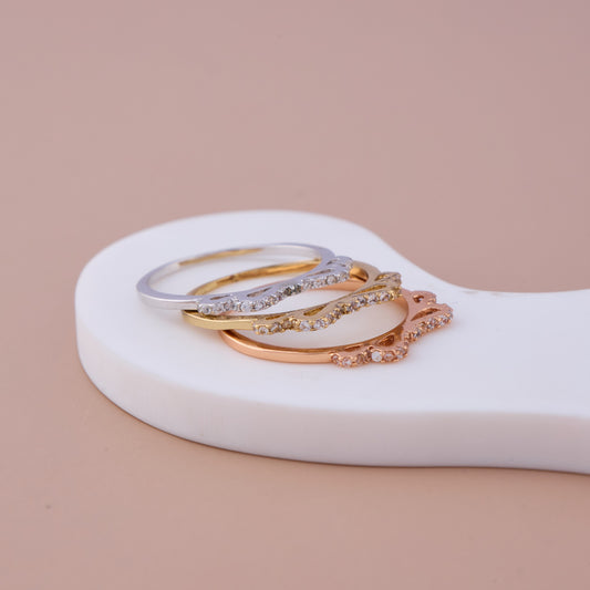 Tri-Color Stackable Crystal Rings Set