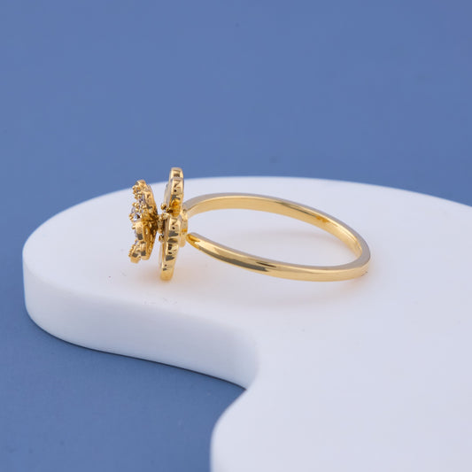 Gold Plated Floral Heart Ring with Sparkling Stones