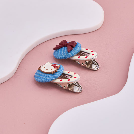 Cute Denim Bow & Kitty Hair Clips