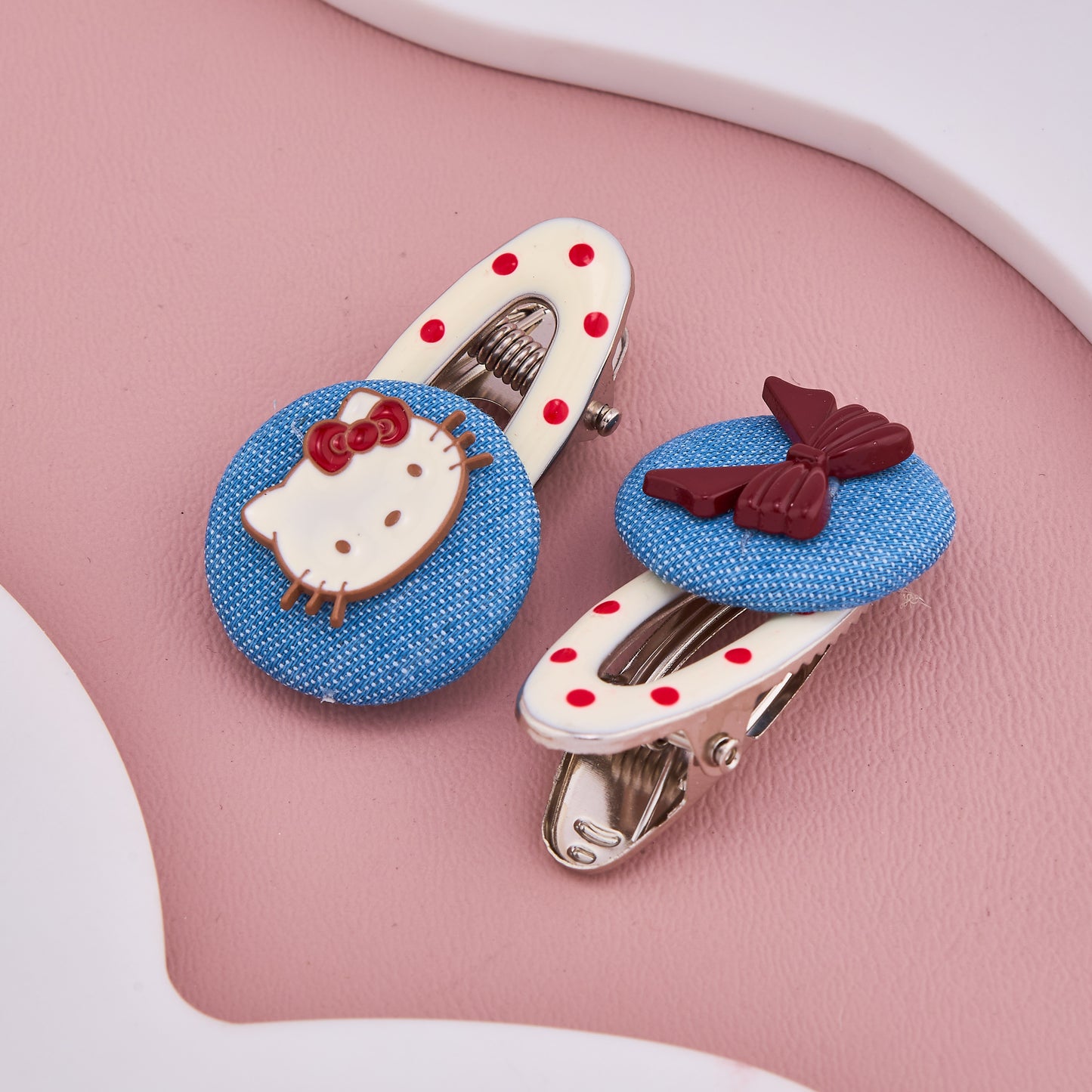 Cute Denim Bow & Kitty Hair Clips