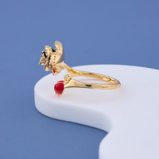 Black Rose with Red Stone Ring