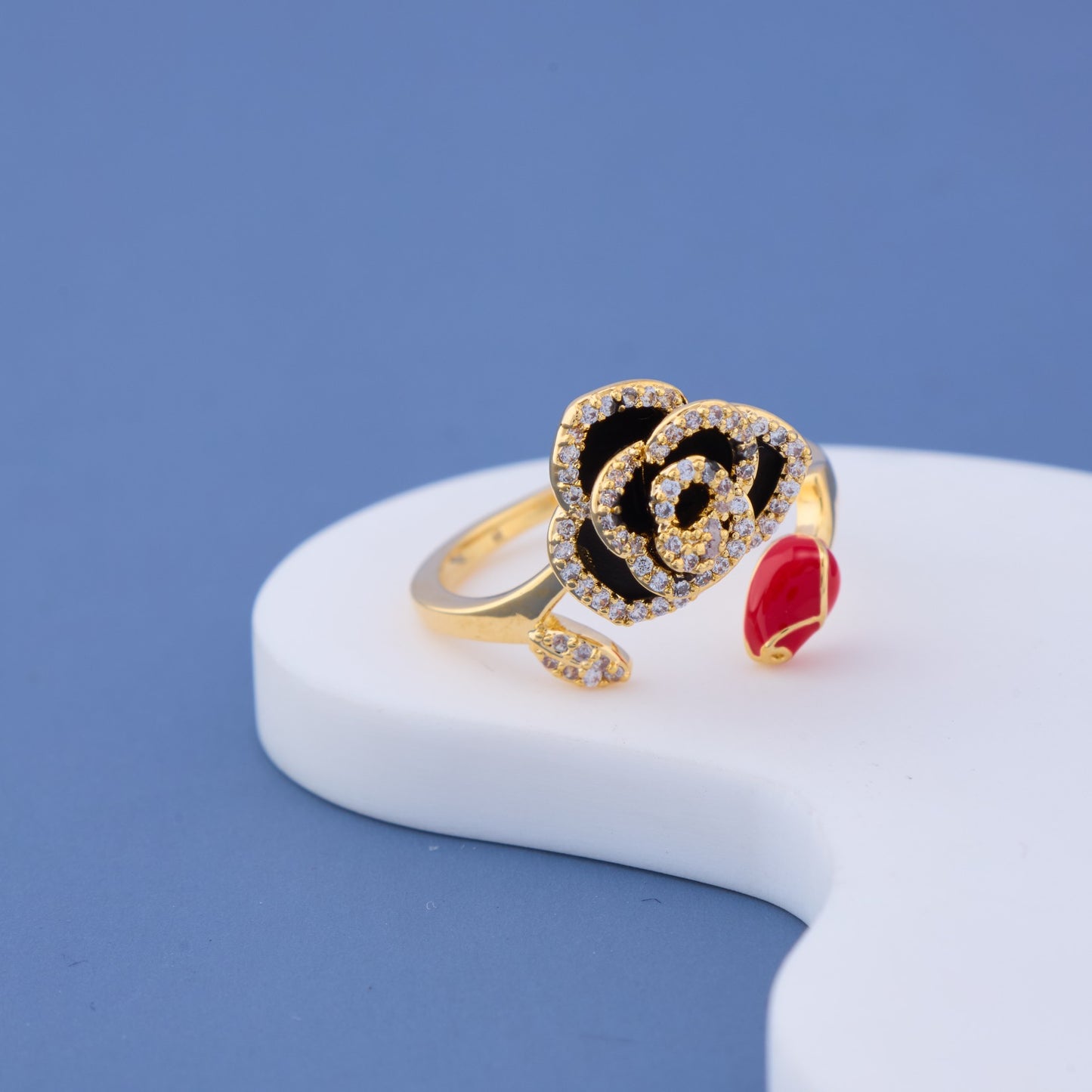 Black Rose with Red Stone Ring